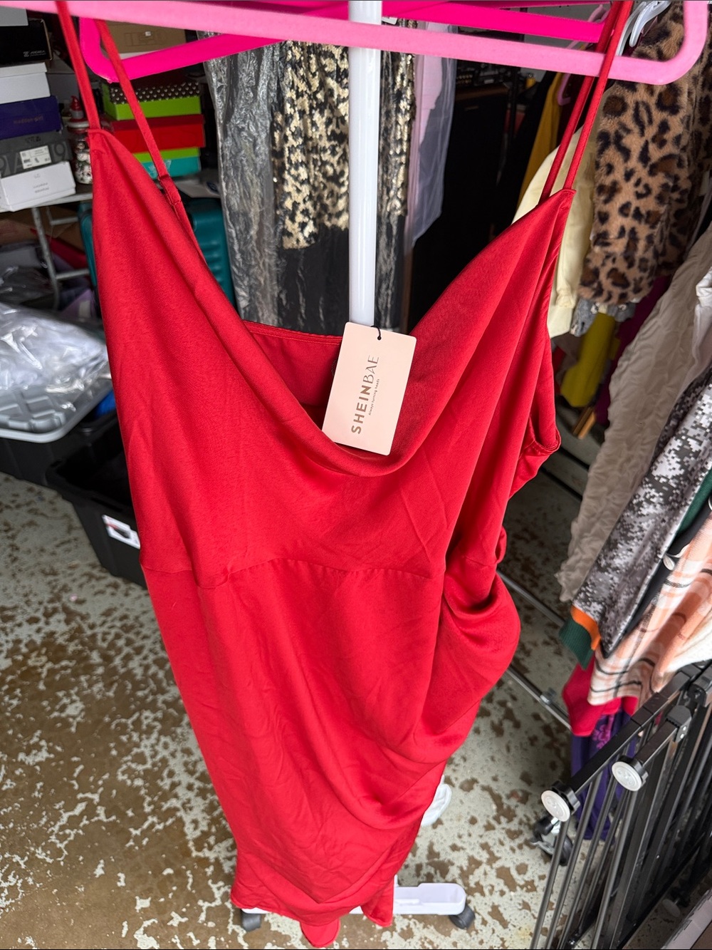SHEIN Red Draped Cowl Spaghetti Strap Dress